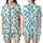 Modern Geometry Lover: Vibrant Teal White Rectangular Square Block Design Satin Short-Sleeve Pajamas Set - 1