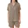 Sophisticated Minimalist Style Subtle Taupe Organic Lines Abstract Shapes All-Over Print Design Satin Short-Sleeve Pajamas Set - 2