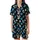 Nature Lover's Azure Indigo Butterfly White Blue Blossom Black Comfortwear Piece Satin Short-Sleeve Pajamas Set - 2