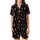 Stargazer's Golden & Rose Celestial Sun Moon Star Pattern - Deep Black Wearable Satin Short-Sleeve Pajamas Set - 9-2M_0jGjz