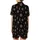 Stargazer's Golden & Rose Celestial Sun Moon Star Pattern - Deep Black Wearable Satin Short-Sleeve Pajamas Set - OkWoq-VGHO