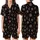 Stargazer's Golden & Rose Celestial Sun Moon Star Pattern - Deep Black Wearable Satin Short-Sleeve Pajamas Set - PCUHDhBJz-
