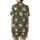 Gnome Coffee Lovers: Whimsical Gnomes & Espresso Beans - Deep Olive Green Cozy Loungewear Piece Satin Short-Sleeve Pajamas Set - 3