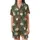 Gnome Coffee Lovers: Whimsical Gnomes & Espresso Beans - Deep Olive Green Cozy Loungewear Piece Satin Short-Sleeve Pajamas Set - 2