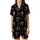 Elegant Style: Overlapping Rose Gold Copper Heart Motifs Black Pattern Satin Short-Sleeve Pajamas Set - 2