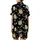 Elegant Floral Embellishment: Peony & Cherry Blossom Motif - Deep Black, Muted Gold & Sage Palette Satin Short-Sleeve Pajamas Set - 3