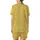 Playful Spirit: Light Warm Grey Feathers on Vibrant Yellow Wearable Satin Short-Sleeve Pajamas Set - 3