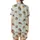 Dog Lover Dreamy Sleep Set: Sleepy Dachshund Beagle Pattern, Creamy Blue Stripes Satin Short-Sleeve Pajamas Set - 3