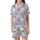 Dreamer's Gentle Slumber: Whimsical Cloud Moon Star Fox Bear Design - Soft Pastel Imagery Satin Short-Sleeve Pajamas Set - 2
