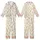 Delicate Wildflower Motif: Hand-Drawn Daisy Blossoms, Creamy Goldenrod & Dark Brown Kid Satin Pajamas Set - 1