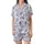 Chinoiserie Chic: Cobalt Blue Toile de Jouy Dragon Phoenix Crane Scenic Wearable Design Satin Short-Sleeve Pajamas Set - 2