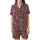 Elegant Wearer: Deep Maroon Black Squares Rectangles Pattern - Crisp White Border Design Satin Short-Sleeve Pajamas Set - 2