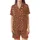 Coffee Lover Chic: Warm Russet Leopard Spot & Coffee Bean Design - Tan Beige Wearable Satin Short-Sleeve Pajamas Set - 2