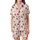 Playful Spirit's Fuchsia Strawberry Daisy Heart Motif on Cream Wearable Design Satin Short-Sleeve Pajamas Set - 2