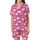 Cozy Dreamer's Hot Pink White Whimsical Sleep Eyelashes Star Cloud Pattern Sleep Set Satin Short-Sleeve Pajamas Set - 2
