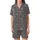 Dreamer's Everyday Essential: Charcoal Heather Sleeping Eye Moon Zzz Pattern Satin Short-Sleeve Pajamas Set - 2