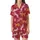 Whimsical Folk Art Leopard Design: Orange-Yellow & Pink Leopards, Crimson, Yellow Suns, Pink Hearts, Teal Starbursts Satin Short-Sleeve Pajamas Set - MT5-L6_1ZF