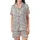 Delicate Floral Dream: Muted Terracotta Blue Pink Blossom & Vine Motif on Silver-Grey - Wearable Fabric Satin Short-Sleeve Pajamas Set - JLmKgYfJV7