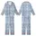 Celestial Dreamer's Stylized Closed Eye & Crescent Moon Design: Muted Dusty Blue Tartan Plaid Kid Satin Pajamas Set - 1