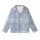 Celestial Dreamer's Stylized Closed Eye & Crescent Moon Design: Muted Dusty Blue Tartan Plaid Kid Satin Pajamas Set - 2