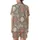 Women's Elegant Botanical Rose Garden Design: Dusty Rose Peach & Greige Blooms Satin Short-Sleeve Pajamas Set - 3