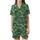 Modern Classic Style Deep Forest Green Geometric Tessellation Garment: White Stripes, Windowpane Grid Satin Short-Sleeve Pajamas Set - 2