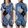 Delicate Bows & Hearts: Minimalist Star Pattern - Blue Gray Black Design Satin Short-Sleeve Pajamas Set - 1