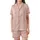 Cozy Knitwear Inspired: Rose Pink Cable & Braid with Off-White Details Wearable Design Satin Short-Sleeve Pajamas Set - 2