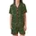 Classic Gold & Emerald: Intricate Floral, Peacock Feather & Hummingbird Wearable Art Satin Short-Sleeve Pajamas Set - 2