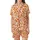 Dynamic Fragmented Geometric Mosaic: Orange White Interlocking Shapes Satin Short-Sleeve Pajamas Set - 2