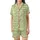 Joyful Wearer's Off-White & Muted Lime Striped, Olive Green Smileys, Hearts & Stars Soft Knit Layer Satin Short-Sleeve Pajamas Set - 2