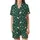 Timeless Botanical Elegance: Emerald Green Off-White Taupe Floral Wearable Satin Short-Sleeve Pajamas Set - 2