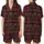 Festive Holiday Wear: Classic Tartan Plaid Crimson Red & Forest Green with Reindeer Antlers, Stars, Trees Satin Short-Sleeve Pajamas Set - 1