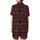 Festive Holiday Wear: Classic Tartan Plaid Crimson Red & Forest Green with Reindeer Antlers, Stars, Trees Satin Short-Sleeve Pajamas Set - 3