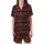 Festive Holiday Wear: Classic Tartan Plaid Crimson Red & Forest Green with Reindeer Antlers, Stars, Trees Satin Short-Sleeve Pajamas Set - 2