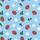 Cheerful Scattered Red Strawberries & White Daisies - Pastel Blue Everyday Wearable Satin Short-Sleeve Pajamas Set - 4