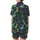 Whimsical Dinosaur Christmas: Festive Navy Jungle Scene with Santa Hats & Snowflakes Satin Short-Sleeve Pajamas Set - 3