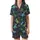 Whimsical Dinosaur Christmas: Festive Navy Jungle Scene with Santa Hats & Snowflakes Satin Short-Sleeve Pajamas Set - 2