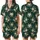 Elegant Chinoiserie Emerald Green Crane, White Camellia & Cherry Blossom Art Satin Short-Sleeve Pajamas Set - 1