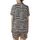 Modern Geometric Grid: Sharp-Edged Abstract Black White Coral Stripes – Minimalist Wearable Art Satin Short-Sleeve Pajamas Set - 3