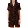 Whimsical Ruby Red Cherry & Lemon Yellow Starbursts on Solid Black Design Satin Short-Sleeve Pajamas Set - 2