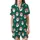 Jolly Holiday Wear: Emerald Santa & Snowflakes Pattern - Vibrant Red & White Christmas Design Satin Short-Sleeve Pajamas Set - 2