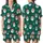 Jolly Holiday Wear: Emerald Santa & Snowflakes Pattern - Vibrant Red & White Christmas Design Satin Short-Sleeve Pajamas Set - 1