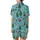 Whimsical Christmas Cows in Santa Hats, Red Bows, Lollipops, Decorated Trees on Cyan Holiday Motif Satin Short-Sleeve Pajamas Set - 3