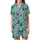 Whimsical Christmas Cows in Santa Hats, Red Bows, Lollipops, Decorated Trees on Cyan Holiday Motif Satin Short-Sleeve Pajamas Set - 2