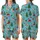 Whimsical Christmas Cows in Santa Hats, Red Bows, Lollipops, Decorated Trees on Cyan Holiday Motif Satin Short-Sleeve Pajamas Set - 1