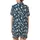 Elegant Botanical: Delicate White & Blush Pink Blossoms on Deep Petrol Blue Wearable Art Satin Short-Sleeve Pajamas Set - XGAeUnZata