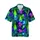 Tropical Christmas Night: Neon Trees, Flying Santa Sleigh, Snowmen, Gifts, Radiant Starbursts, Dark Teal Emerald Blue Bokeh Short-sleeve Hawaiian Shirt - 1