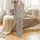 Highland Cow Graphic: Tan Fur Heads, Cream Horns, Leopard Bows, Heather Grey Base Satin Pajamas Set - 2