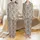 Highland Cow Graphic: Tan Fur Heads, Cream Horns, Leopard Bows, Heather Grey Base Satin Pajamas Set - 1